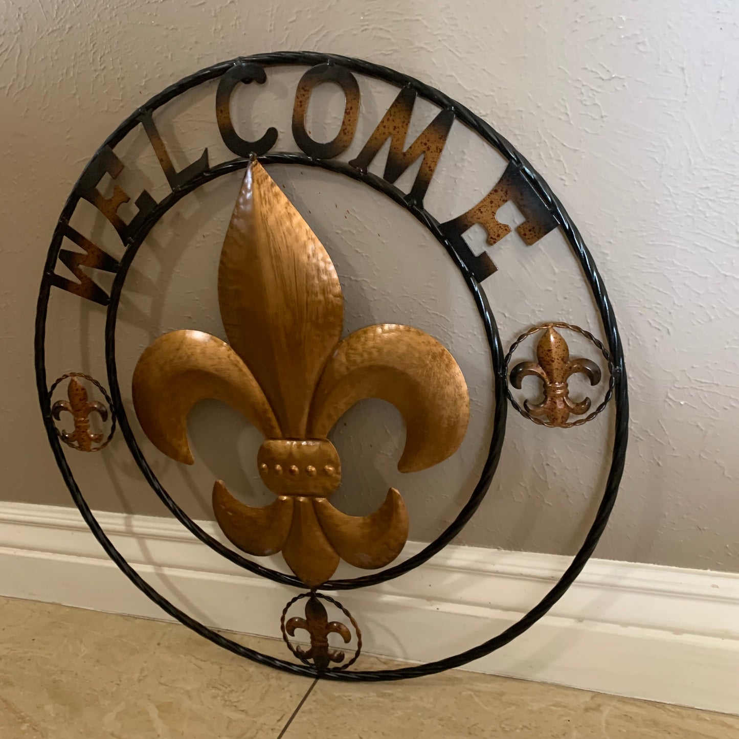 24", 32" WELCOME FLEUR DE LIS METAL WALL ART WESTERN HOME DECOR GOLD & BLACK #EH10251