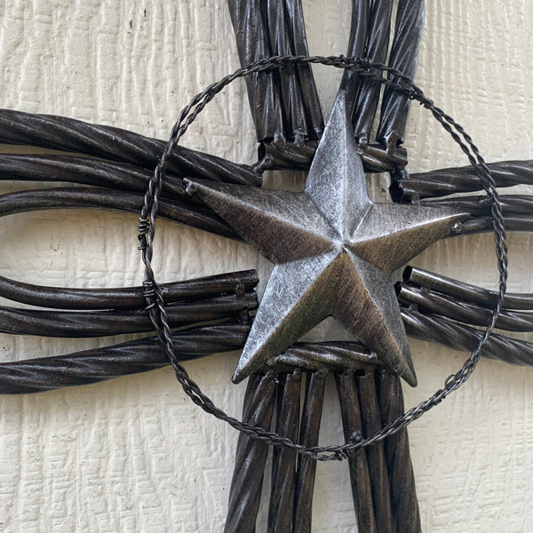 #EH80002 STAR WROUGHT IRON METAL CROSS WALL ART DARK SILVER GREY WESTERN HOME DECOR HANDMADE