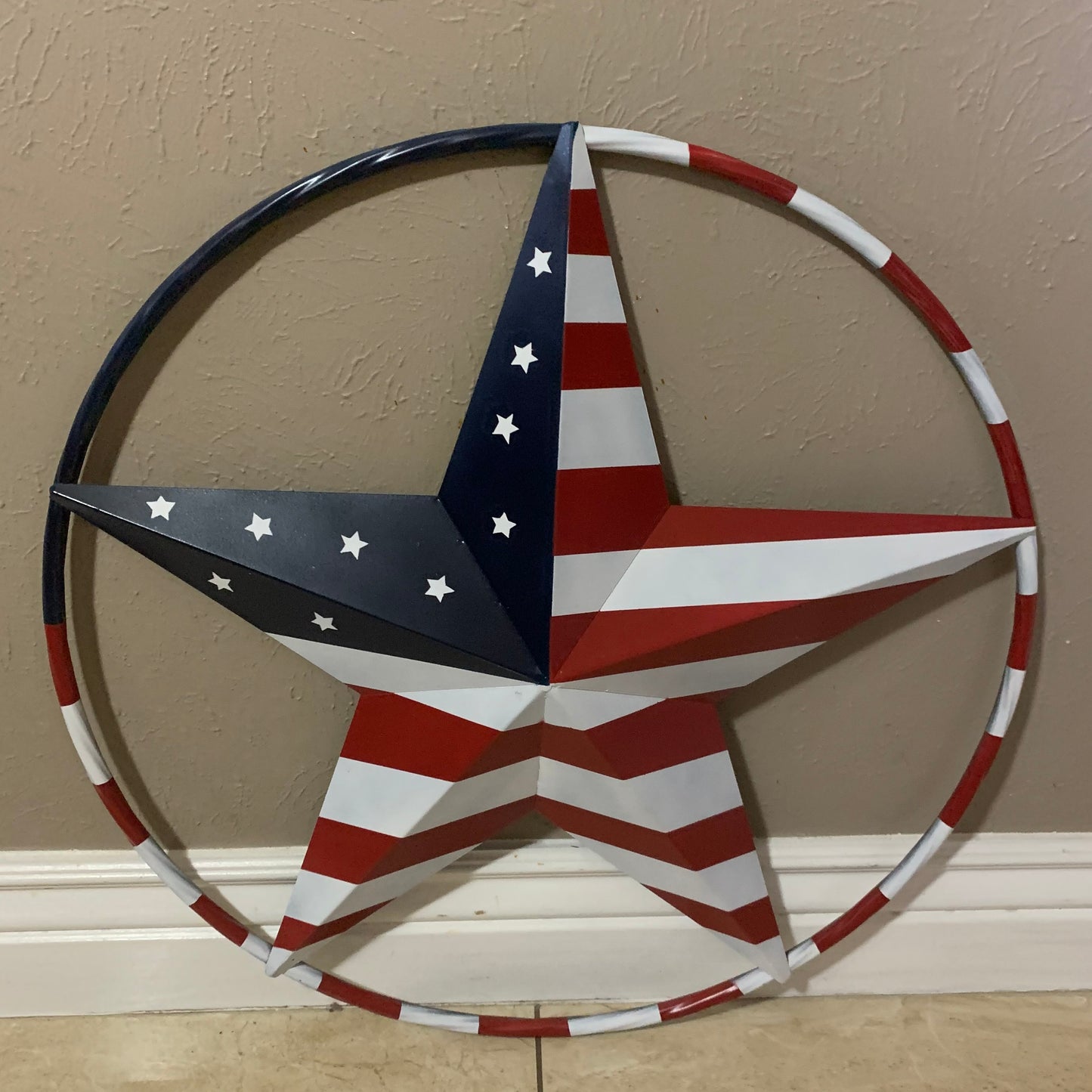 USA FLAG STAR AMERICAN FLAG METAL3D TWIST ROPE RING RED WHT BLUE WESTERN HOME DECOR HANDMADE #EH11925, 12",24",36",48"