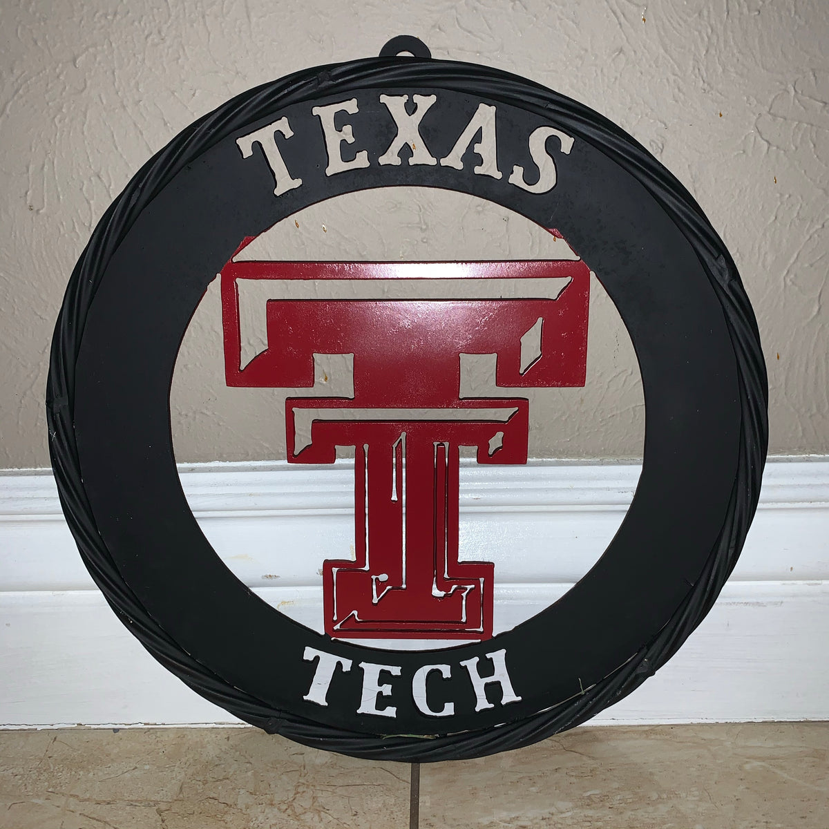 12", 18", 24", 32" TEXAS TECH WIDE BAND RING RED & BLACK CUSTOM METAL VINTAGE CRAFT TEAM SIGN