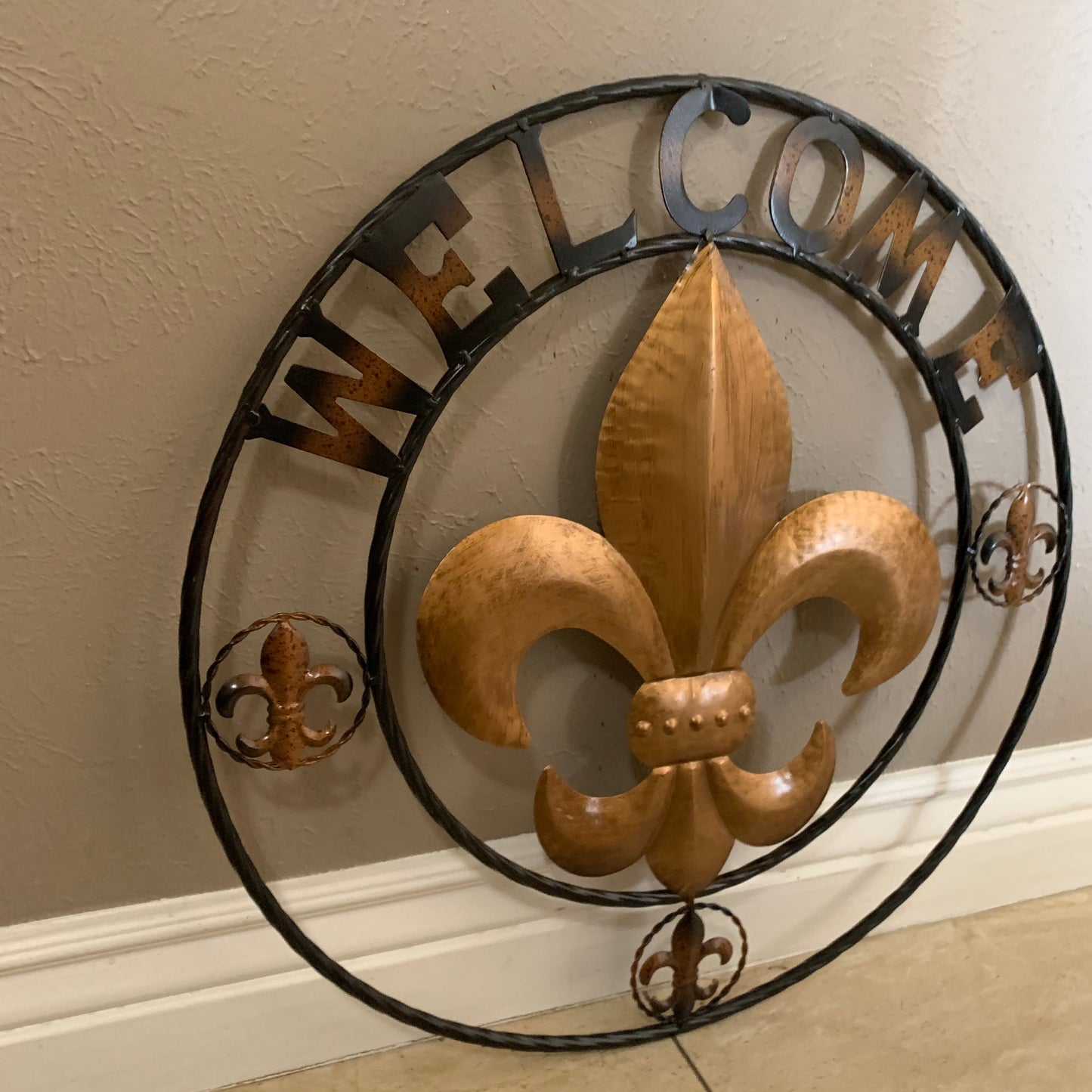 24", 32" WELCOME FLEUR DE LIS METAL WALL ART WESTERN HOME DECOR GOLD & BLACK #EH10251