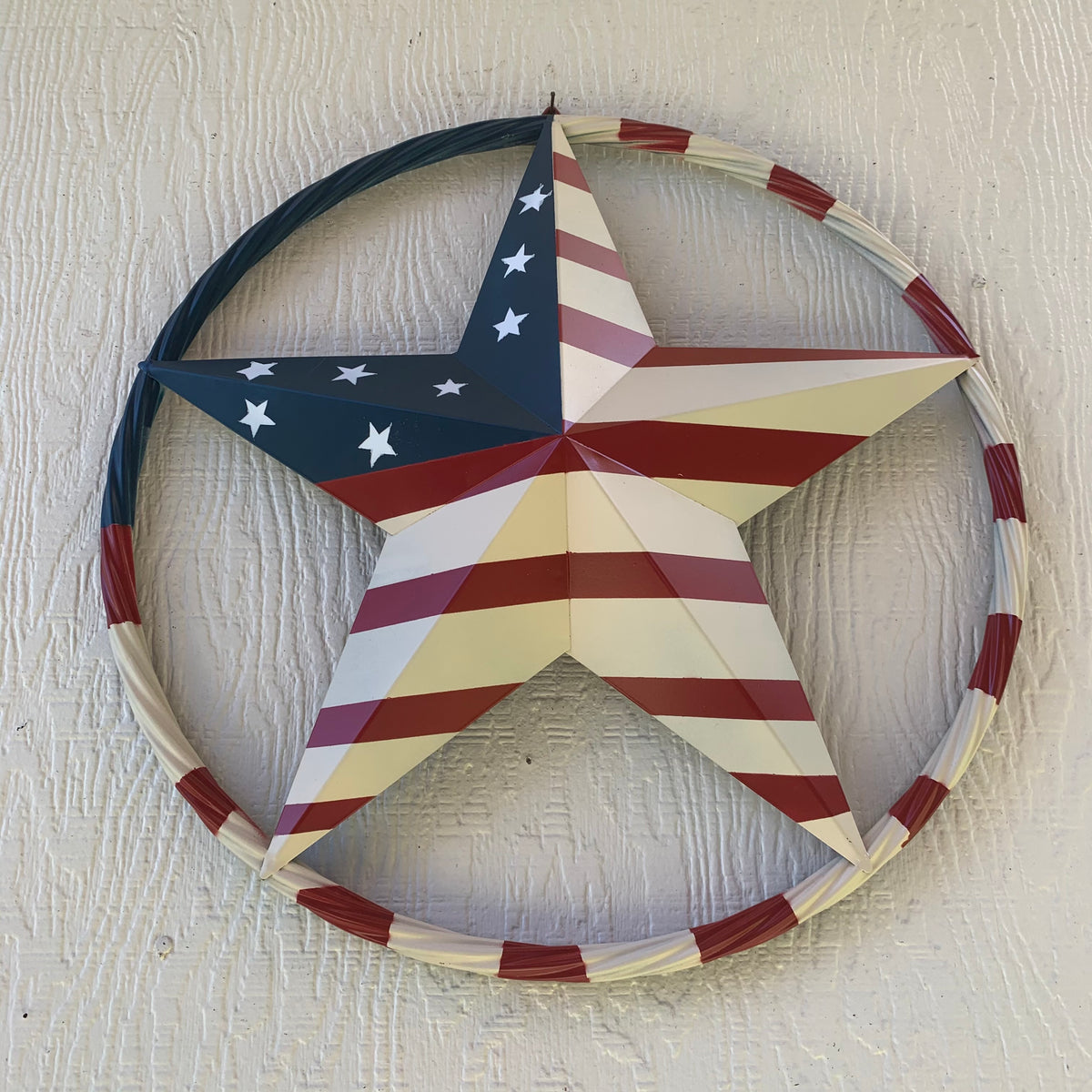 AMERICAN USA FLAG BARN STAR METAL RED IVORY BEIGE BLUE STAR12",16",24",32"36",38",40",48"