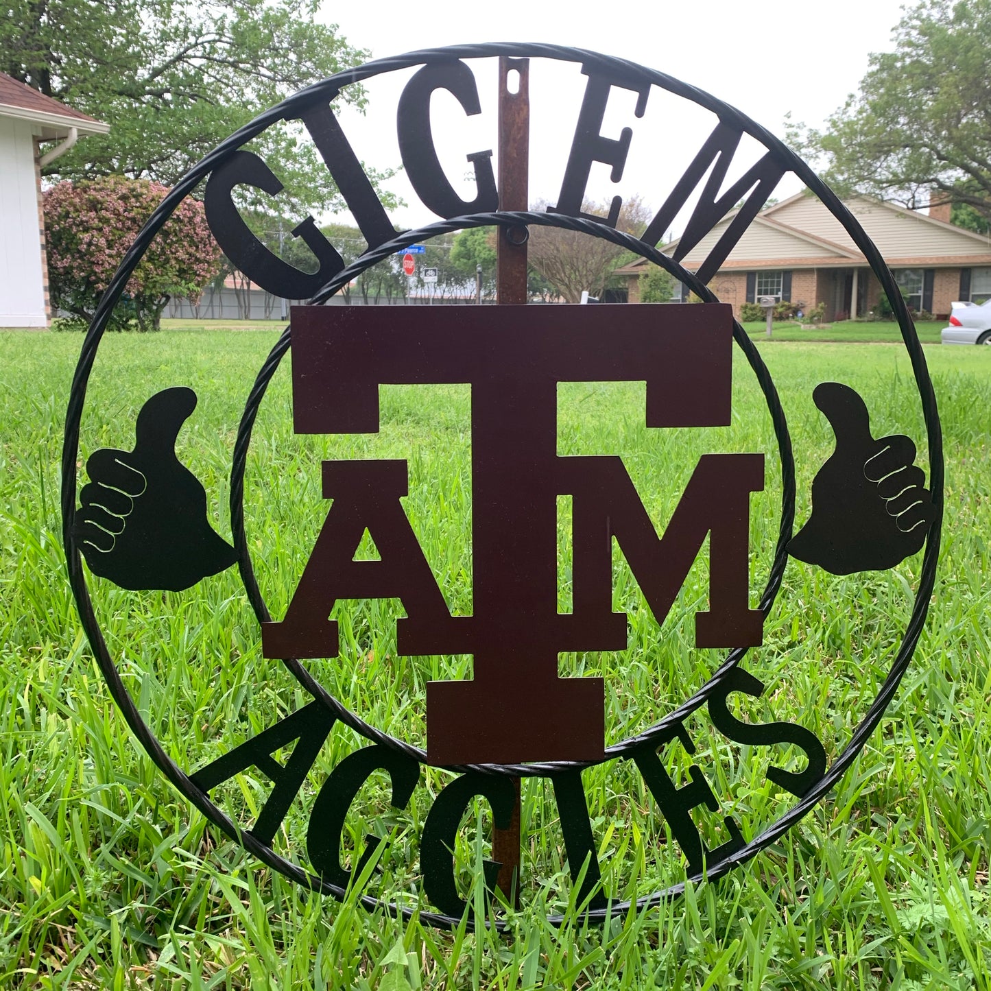 GIGEM AGGIES TEXAS A&M CUSTOM METAL VINTAGE CRAFT TEAM SIGN WESTERN HOME DECOR HANDMADE
