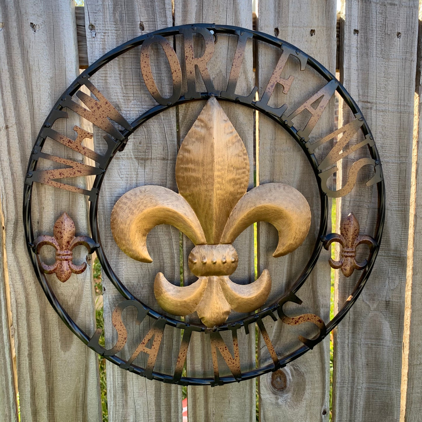 NEW ORLEANS SAINTS METAL SIGN WALL ART WESTERN HOME DECOR GOLD & BLACK HANDMADE #EH10272