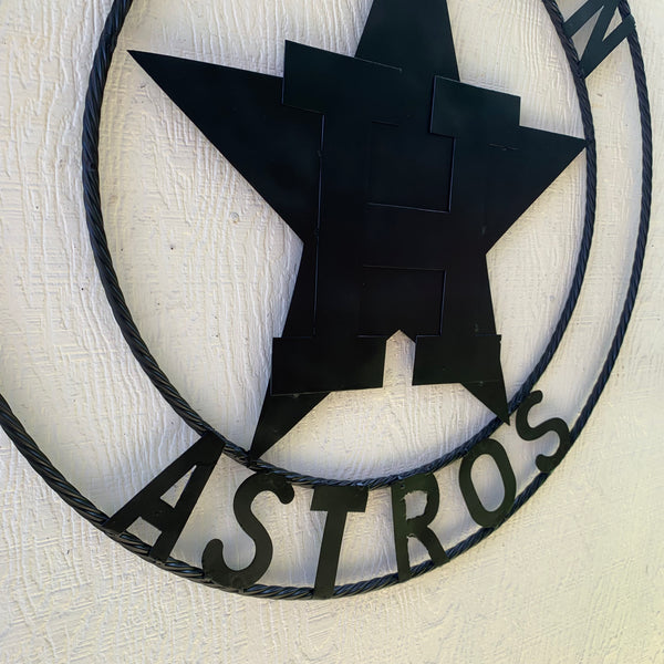 HOUSTON ASTROS CUSTOM METAL VINTAGE CRAFT SIGN TEAM ALL RUSTIC BLACK HANDMADE 12",18",24",32"