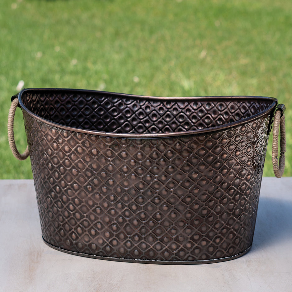 IH_9353 16" JUTE HANDLE OVAL COPPER METAL TUB BUCKET WESTERN HOME DECOR HANDMADE NEW