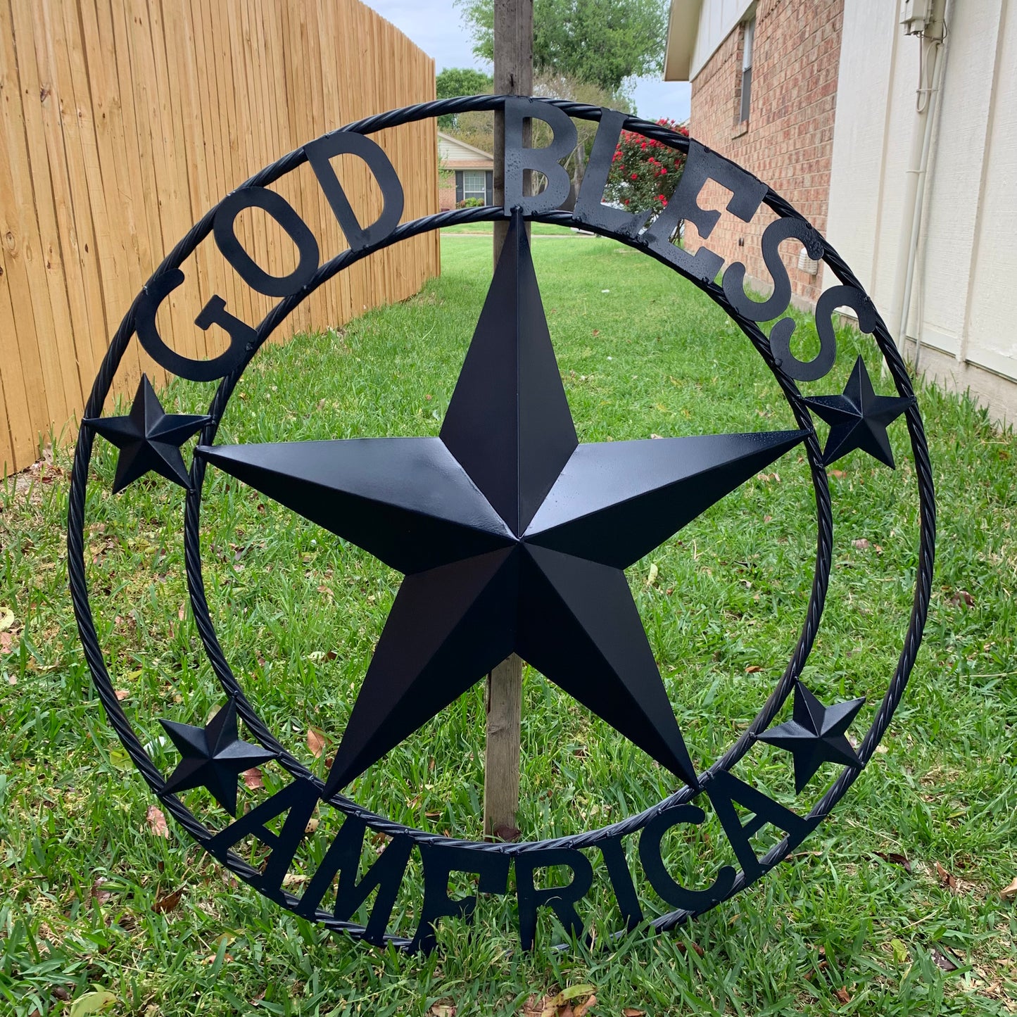 GOD BLESS AMERICA NAVY BLUE METAL BARN STAR RING ART WESTERN HOME DECOR NEW-#EH10131