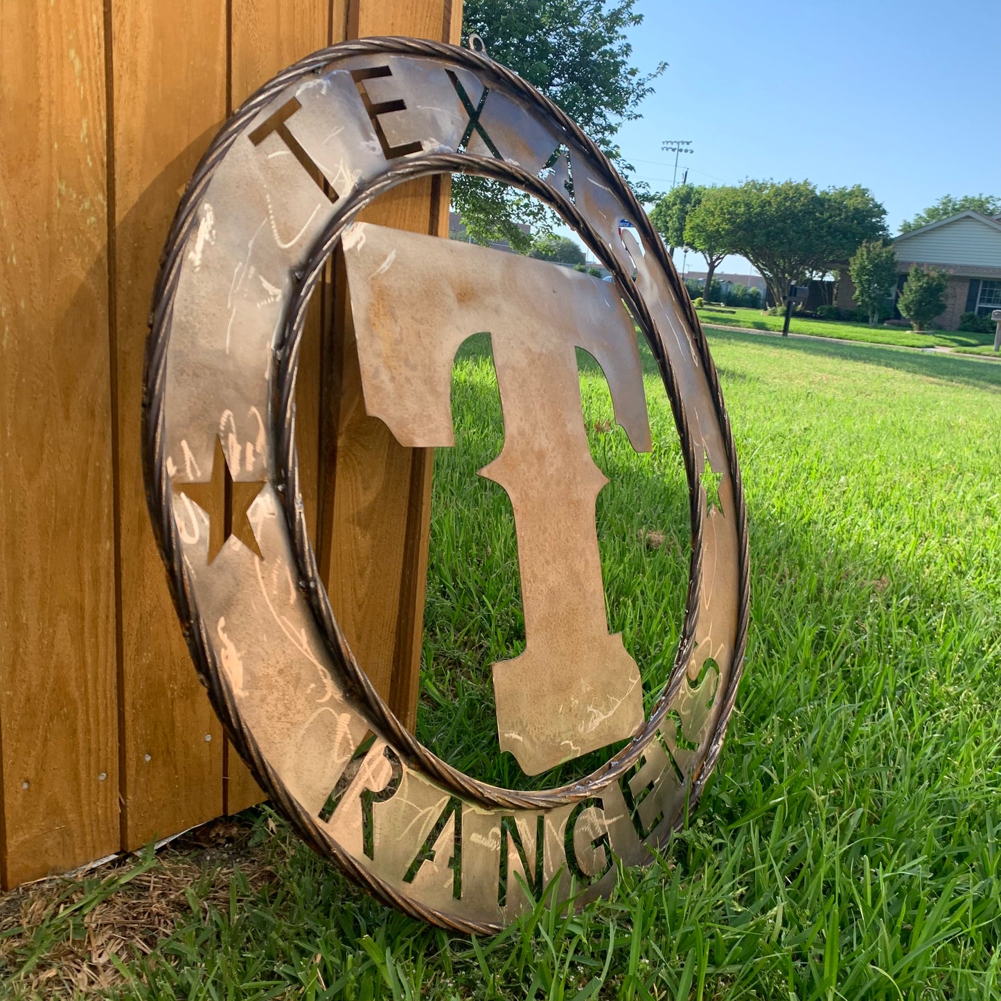 12", 18", 24", 32" TEXAS RANGERS CUSTOM RAW METAL VINTAGE CRAFT TEAM SIGN WIDE BAND RING DISC HANDMADE