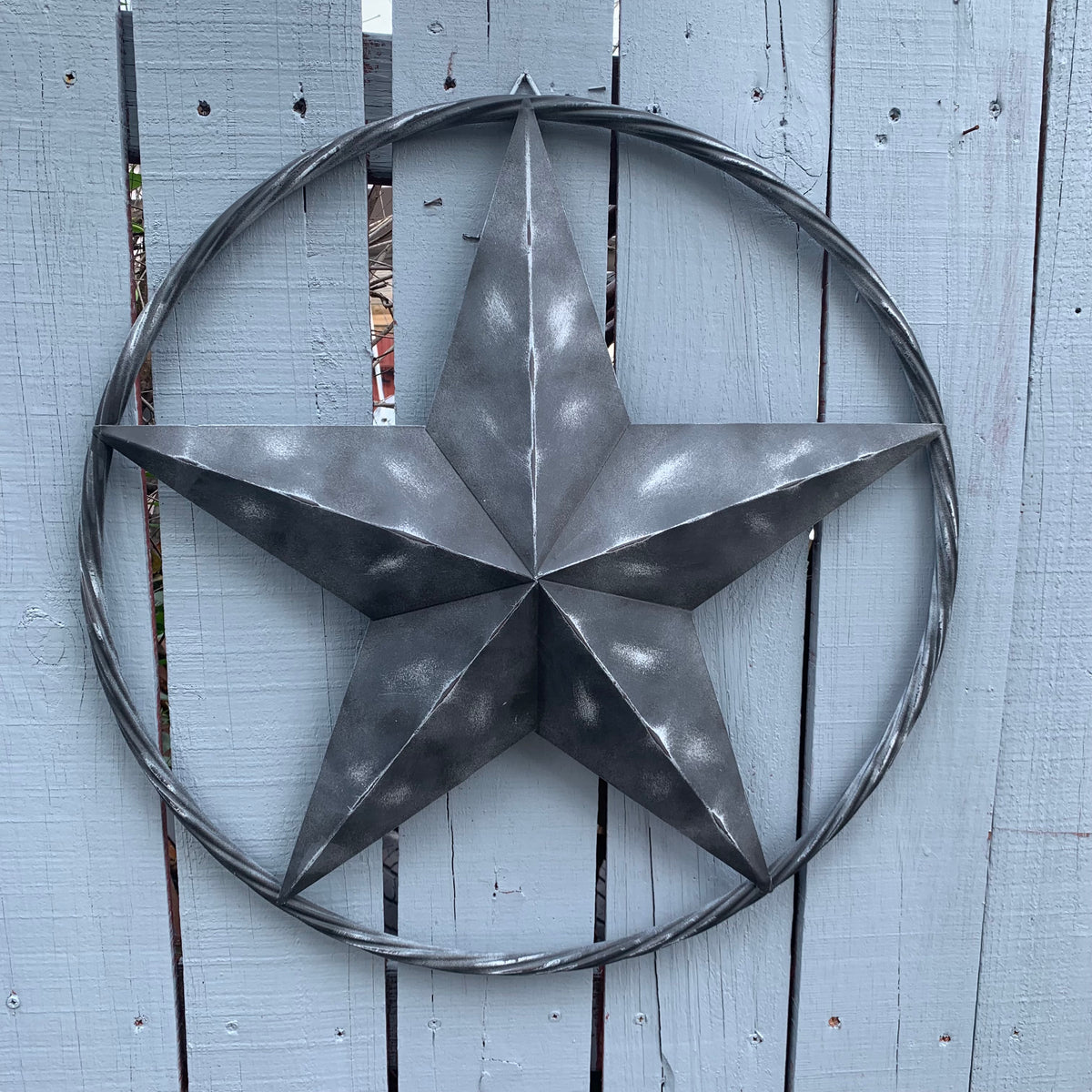 RUSTIC BLACK DISTRESSED TWO TONE BARN LONE STAR ROPE RING METAL WALL ART WESTERN HOME DECOR HANDMADE