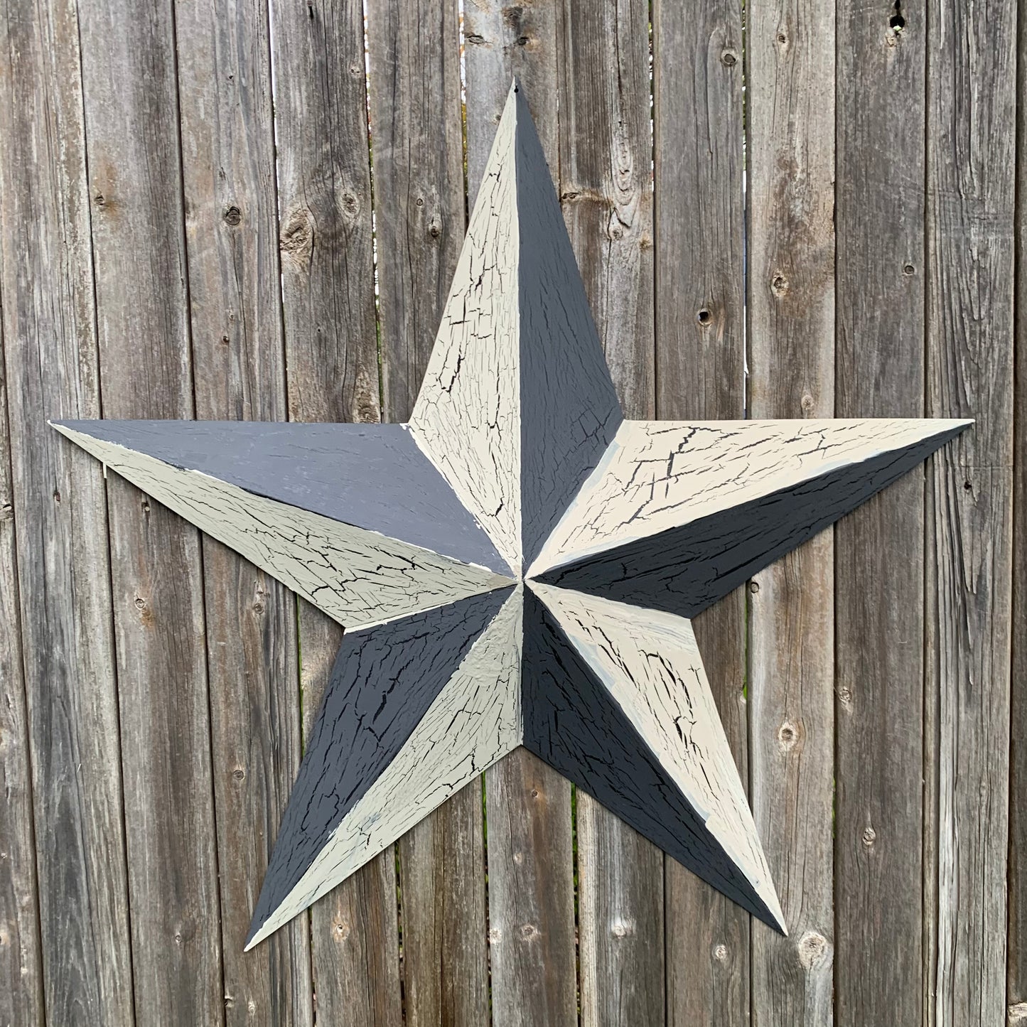 CRACKLE STYLE BEIGE & BLACK METAL BARN STAR METAL WALL ART WESTERN HOME DECOR RUSTIC NEW