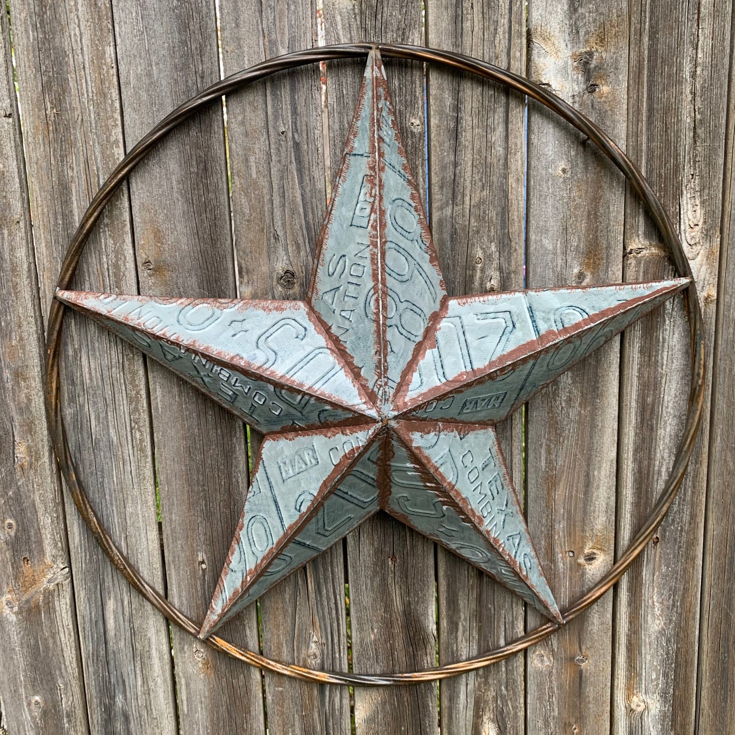 #RT6161 GALVANIZED TEXAS LICENSE PLATE STAR BARN METAL WESTERN HOME DECOR HANDMADE NEW