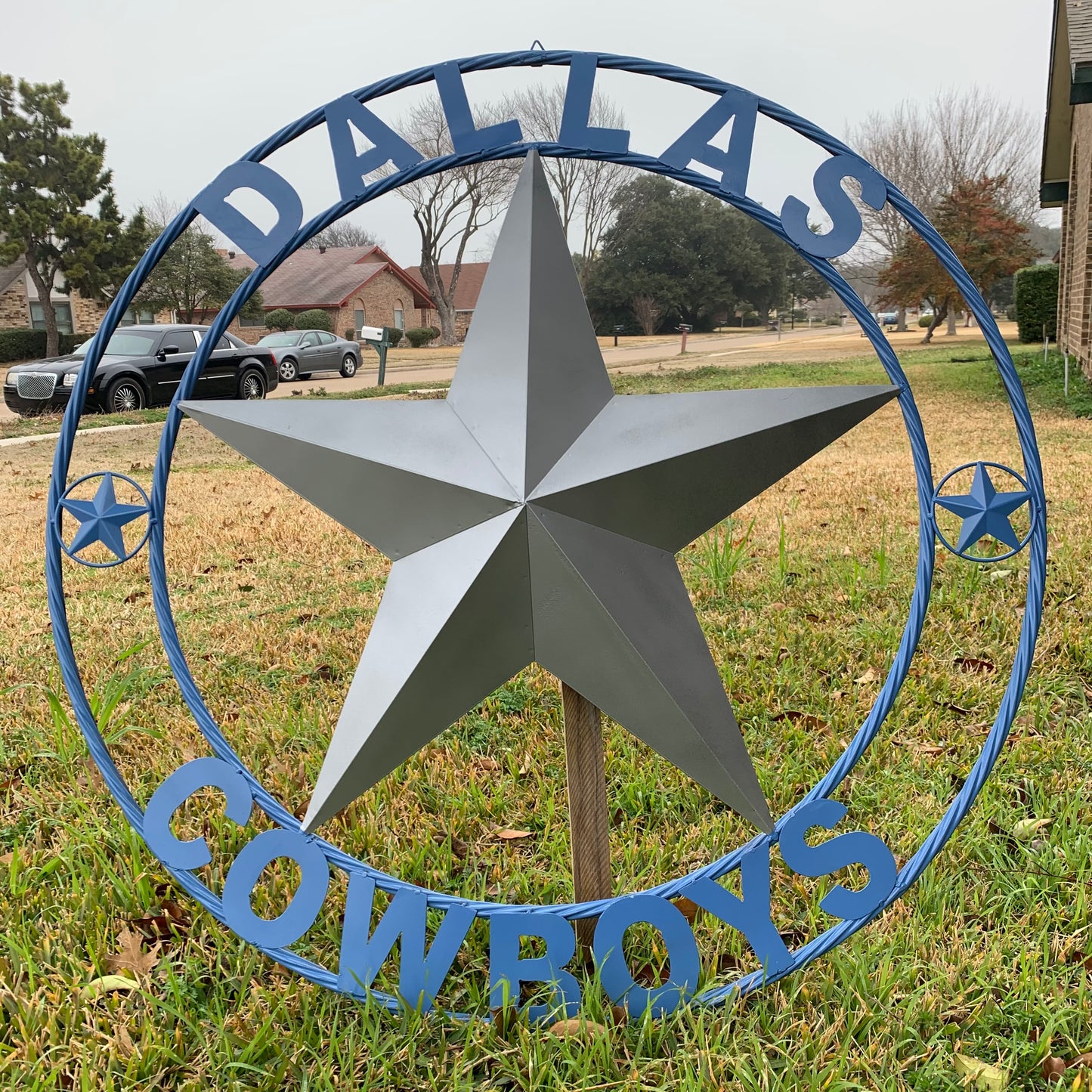 DALLAS COWBOYS SILVER & LIGHT BLUE BARN STAR CUSTOM VINTAGE METAL LONE STAR ART WESTERN HOME DECOR SIZE:24",32",36",40",42",44",46",50"