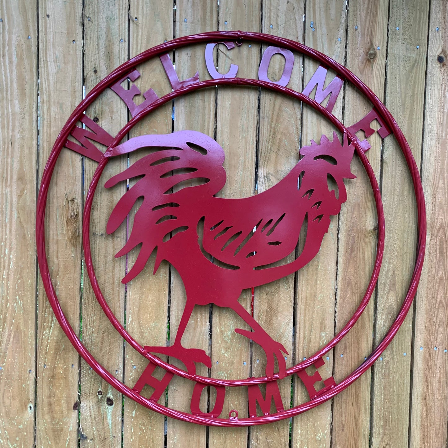 YOUR CUSTOM NAME RED ROOSTER LASERCUT METAL ART WITH RING DESIGN WESTERN METAL ANIMAL ART HOME WALL DECOR BRAND NEW