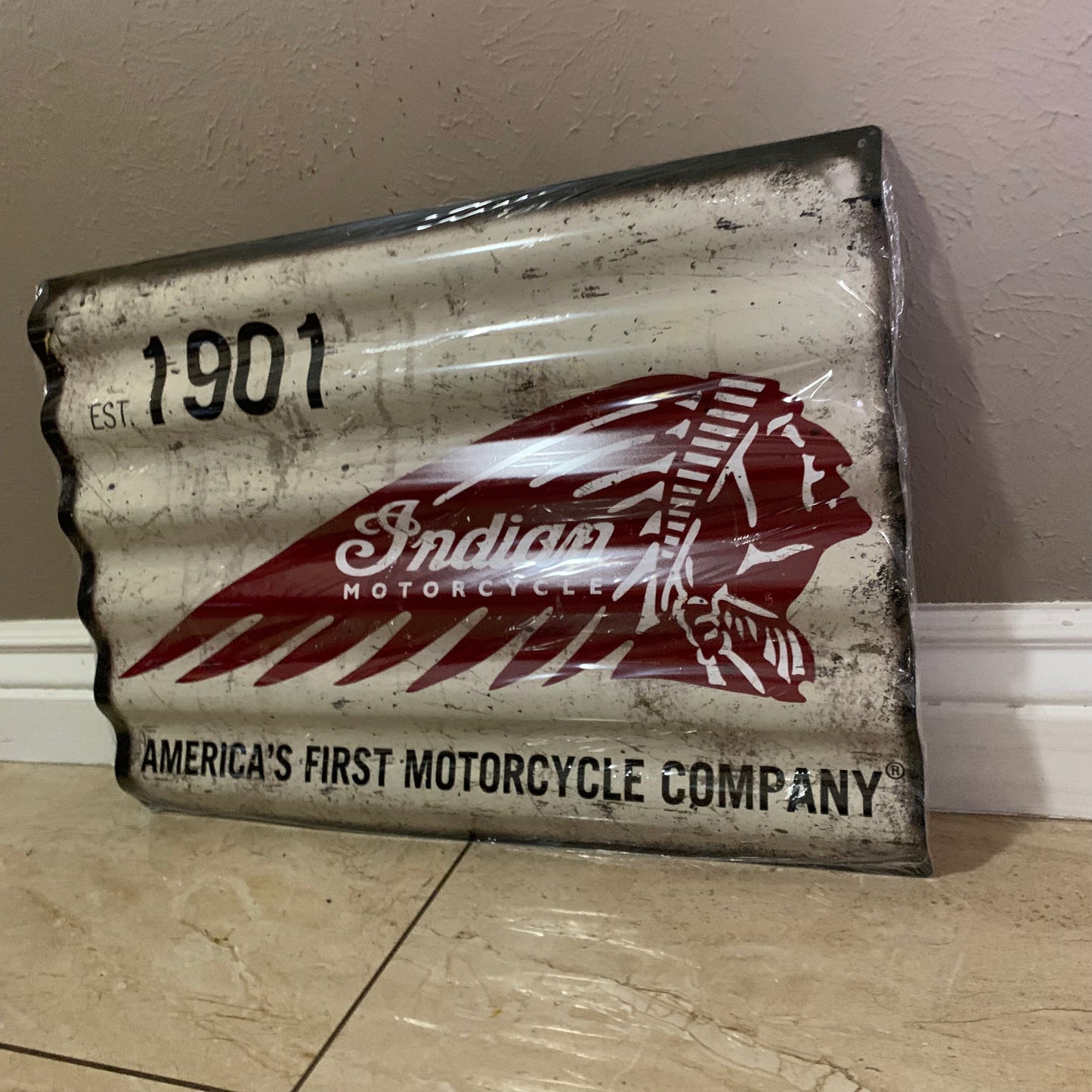 INDIAN MOTORCYCLES TIN METAL SIGN 24"X18" CORRUGATED WESTERN HOME DECOR ITEM#COIND