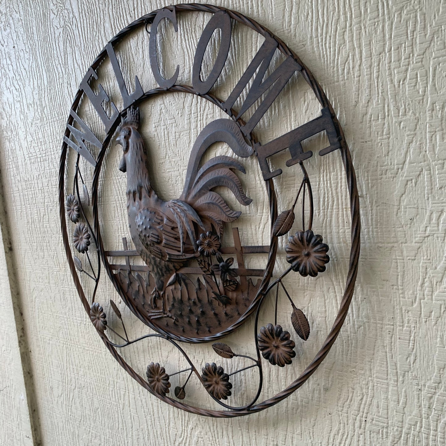 #EH11437 ROOSTER WELCOME 24" SCROLL ART METAL SIGN WESTERN HOME DECOR NEW