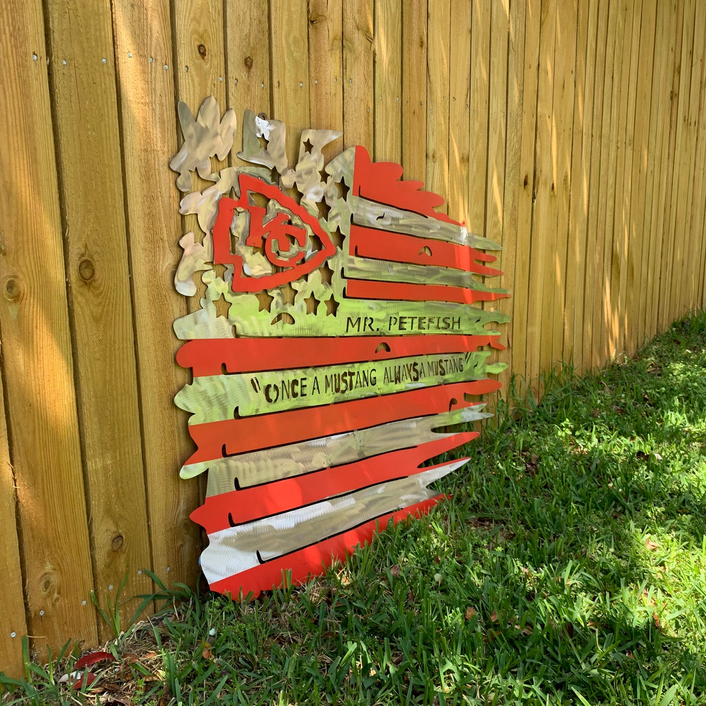 CUSTOM NAME KANSAS CITY CHIEFS METAL TATTERED FLAG CUSTOM VINTAGE CRAFT WALL ART HANDMADE