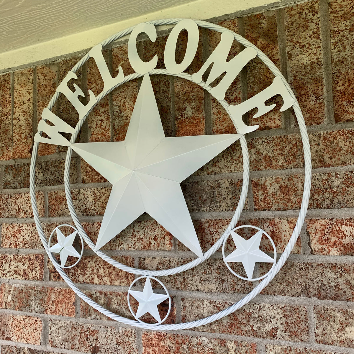 WELCOME WHITE STAR BARN STAR METALTWISTED ROPE RING LONESTAR WESTERN HOME DECOR HANDAMDE NEW 18",20",24",32",36",40",50"
