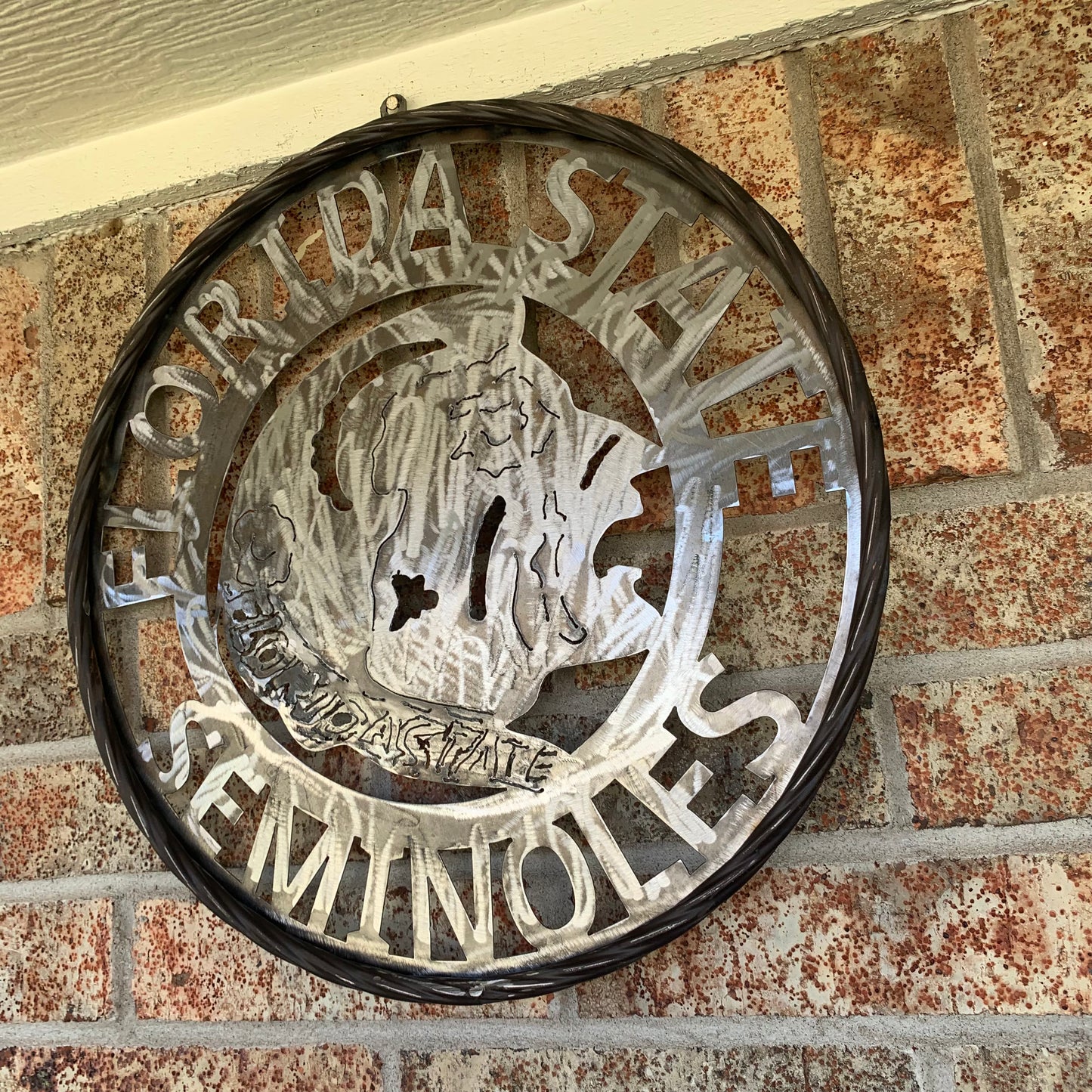 FSU FLORIDA STATE SEMINOLES INDIAN CUSTOM RAW METAL VINTAGE CRAFT TEAM SIGN HANDMADE
