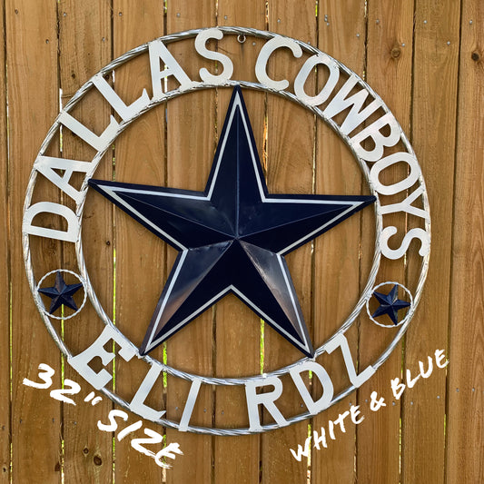 YOUR CUSTOM NAME STAR DALLAS COWBOYS METAL BARN STAR ROPE RING WESTERN HOME DECOR VINTAGE RUSTIC BROWN NEW HANDMADE 24",32",34",36",40",42",44",46",50"