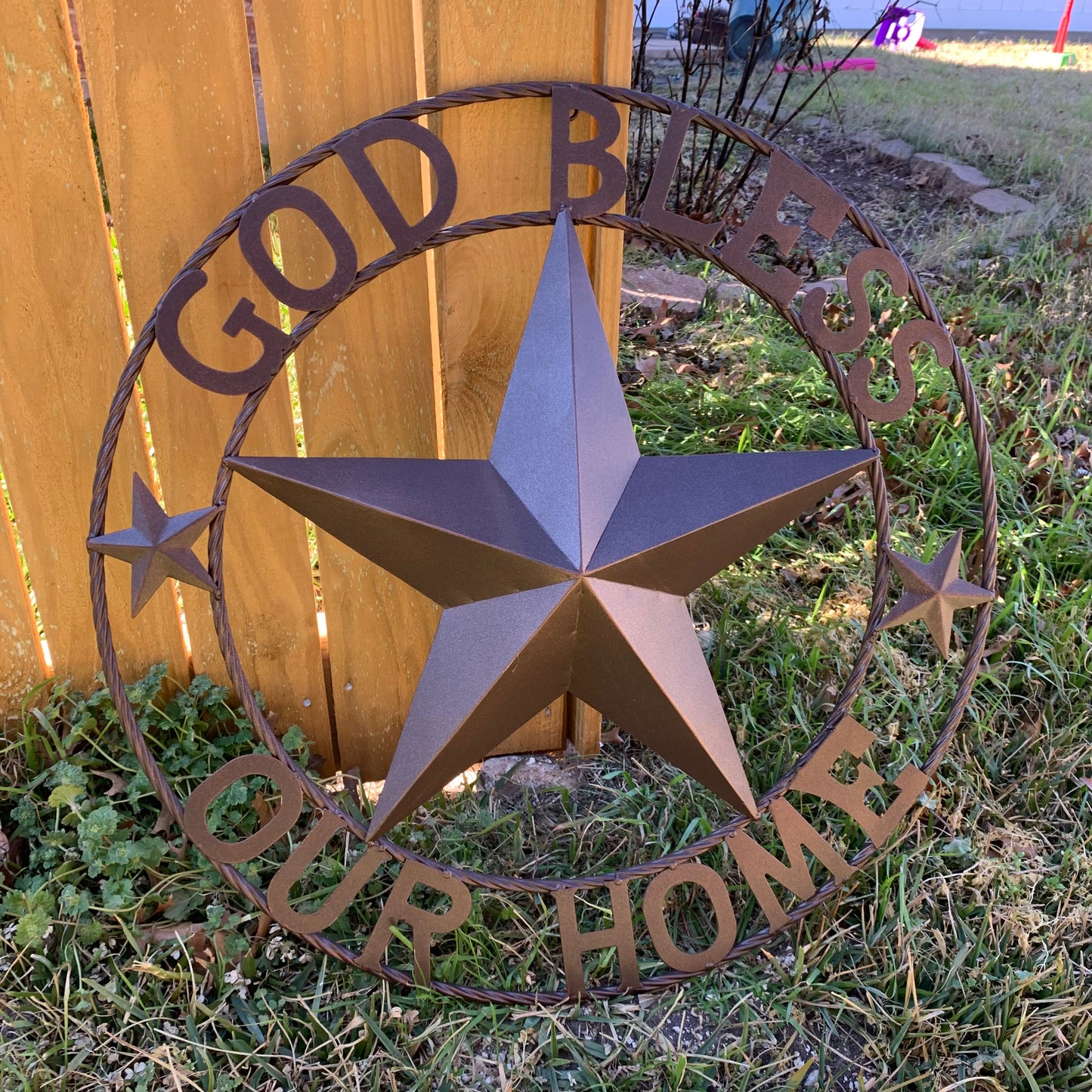 GOD BLESS OUR HOME BARN METAL STAR TWISTED ROPE RING WESTERN HOME DECOR RUSTIC BRONZE HANDMADE NEW #EH11021