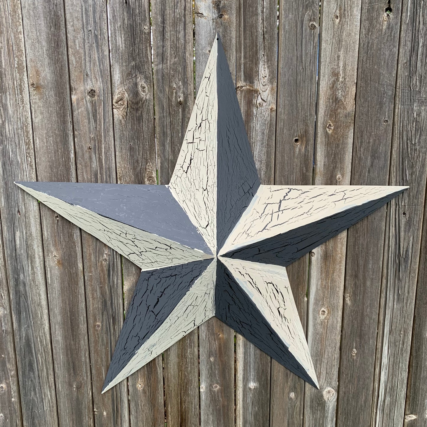 CRACKLE STYLE BEIGE & BLACK METAL BARN STAR METAL WALL ART WESTERN HOME DECOR RUSTIC NEW