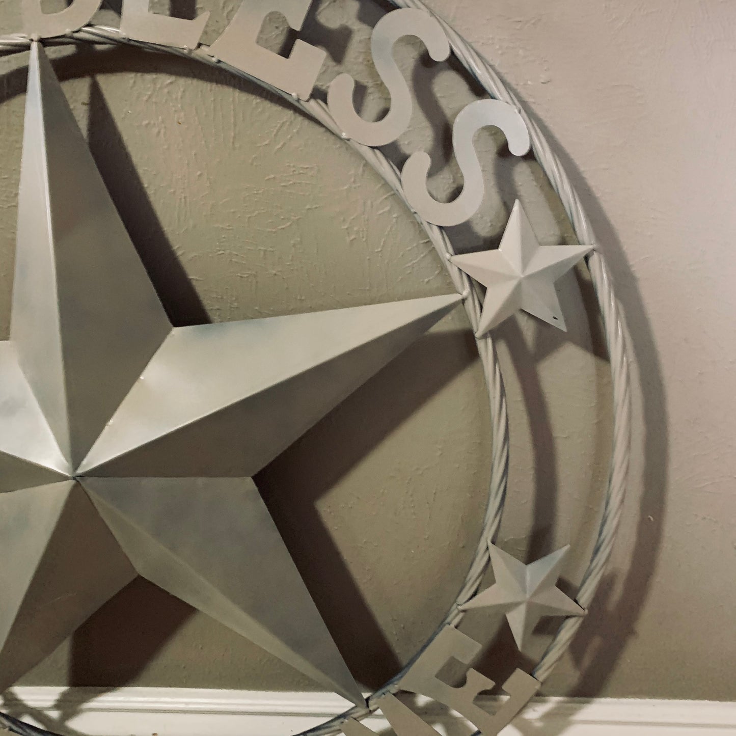 GOD BLESS OUR HOME RUSTIC BEIGE BARN METAL STAR ROPE RING WALL ART WESTERN HOME DECOR HANDMADE NEW #EH11686