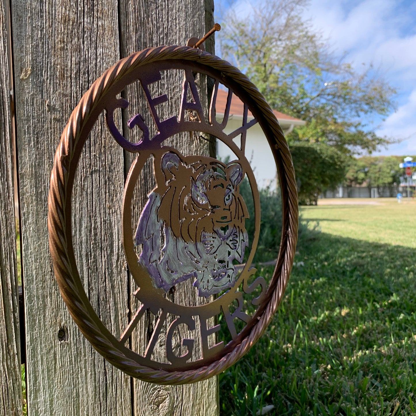 12",18",24",32" GEAUX TIGERS CUSTOM VINTAGE METAL CRAFT TEAM WALL ART HANDMADE