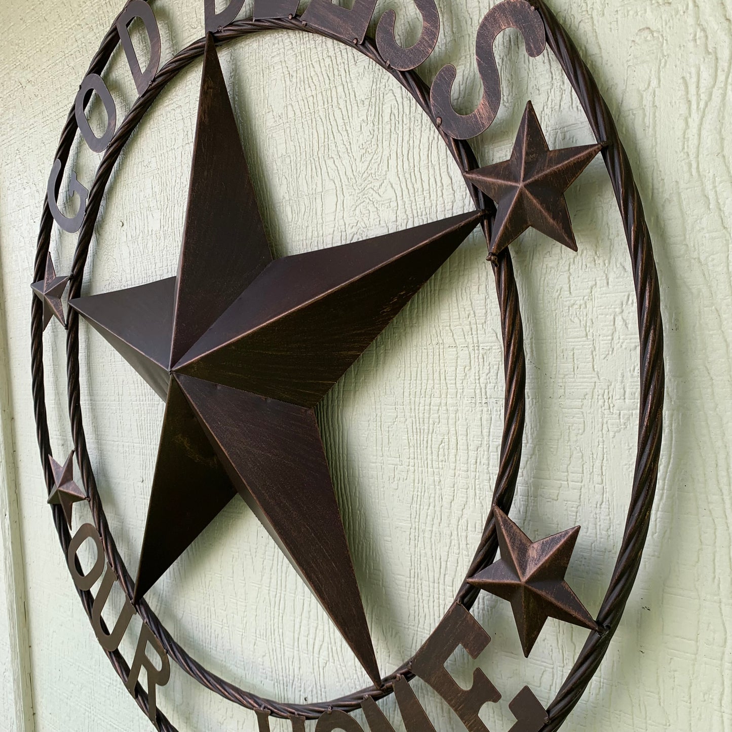 GOD BLESS OUR HOME BARN STAR METAL LONE STAR TWISTED ROPE RING WESTERN HOME DECOR HANDMADE #EH11040