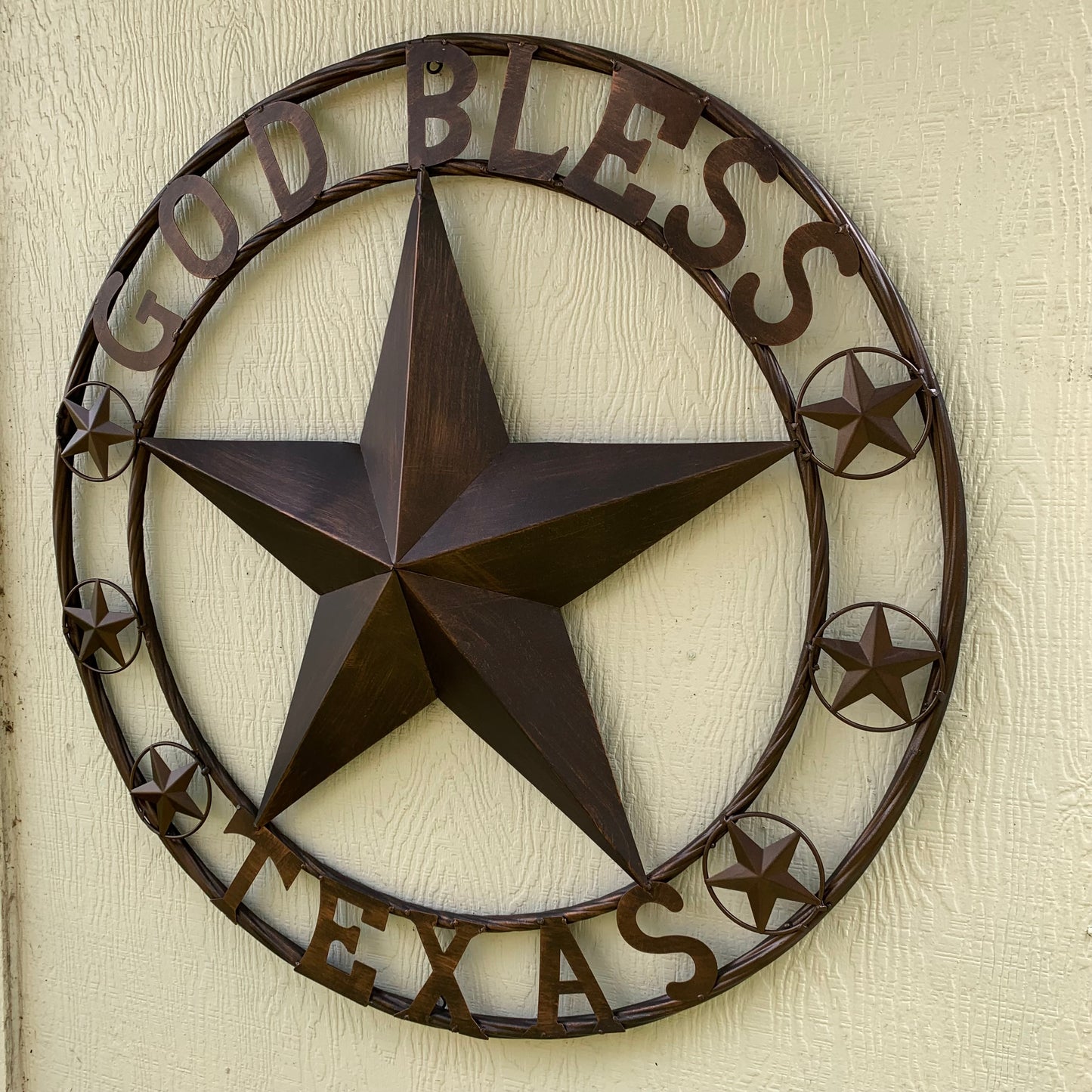 GOD BLESS TEXAS BARN 3d LONE STAR WITH 3 SMALL STARS TWISTED RING WESTERN HOME DECOR RUSTIC BRONZE HANDMADE NEW #EH11107
