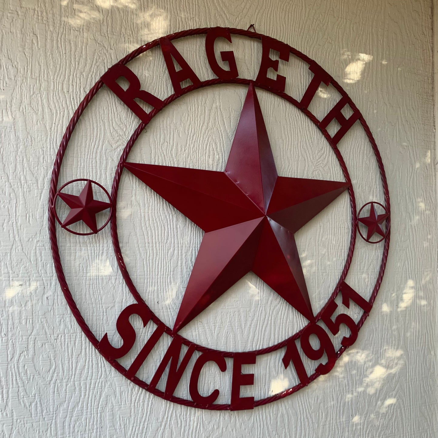 RAGETH STYLE YOUR CUSTOM STAR METAL NAME RUSTIC BURGUNDY RED PHILLIPS CUSTOM 3d STAR METAL NAME BARN STAR TWISTED ROPE RING DESIGN METAL WALL ART HOME DECOR ANY SIZE