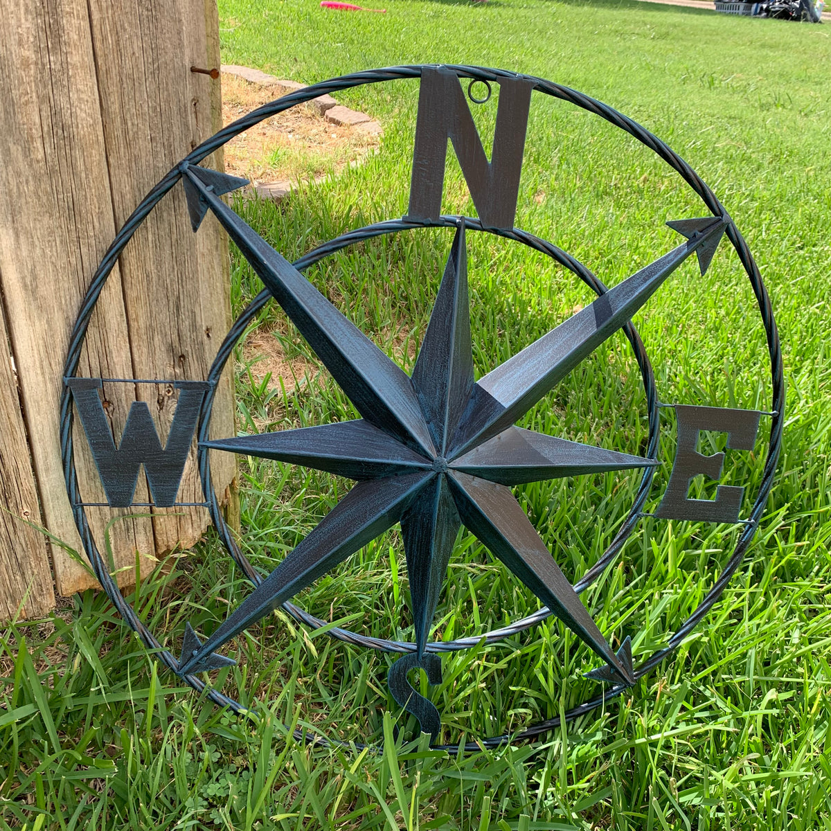 COMPASS NAVY BLUE 24" METAL SIGN WESTERN HOME DECOR HANDMADE NEW