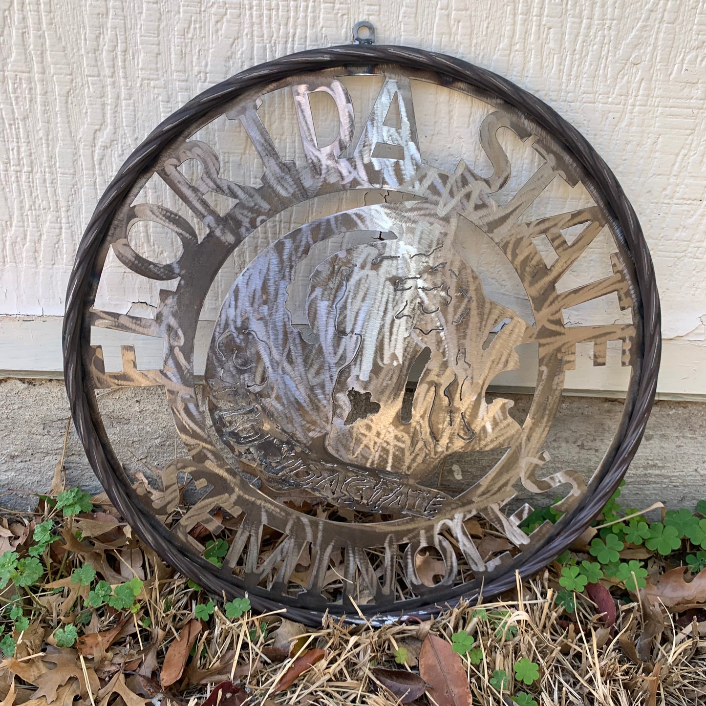 FSU FLORIDA STATE SEMINOLES INDIAN CUSTOM RAW METAL VINTAGE CRAFT TEAM SIGN HANDMADE