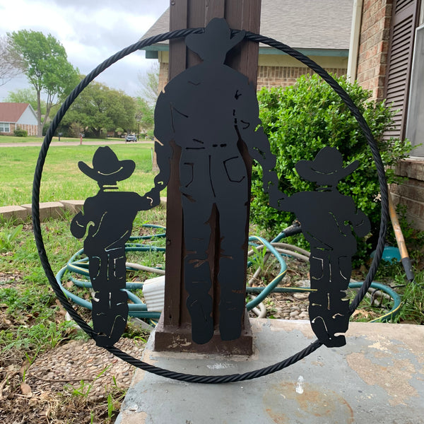 24" FATHER & 2 SON LASER CUT METAL WALL ART CUSTOM VINTAGE CRAFT RUSTIC BLACK HAND MADE