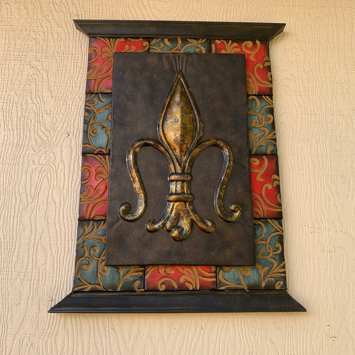 RA7868 FLEUR DE LIS SQUARE WALL DECOR WESTERN HOME DECOR 24" X 16" HANDMADE NEW