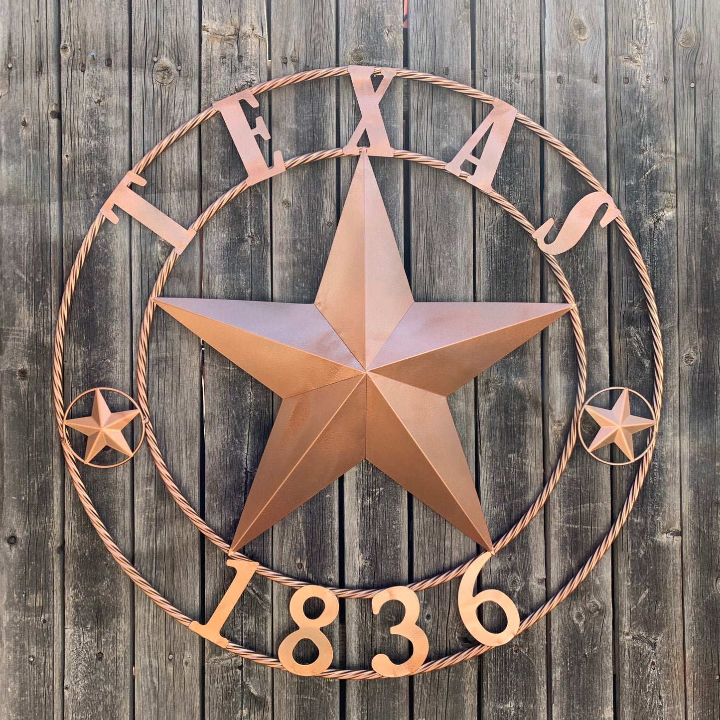 24", 32",36",40" TEXAS 1836 HAMMERED COPPER  BARN STAR METAL WALL WESTERN HOME DECOR HANDMADE NEW