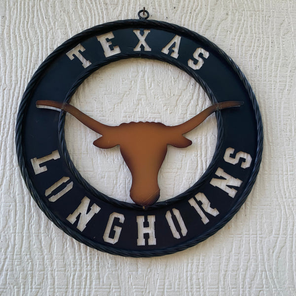 TEXAS LONGHORNS WIDE BAND RING METAL CUSTOM VINTAGE CRAFT WALL ART TEAM SIGN HANDMADE