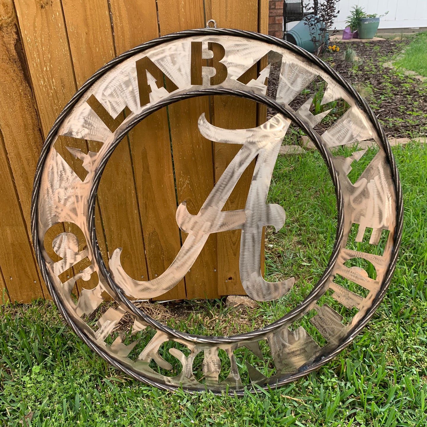 ALABAMA CRIMSON TIDE RAW METAL LASER CUT  WIDE BAND RING CUSTOM METAL VINTAGE TEAM CRAFT HANDMADE