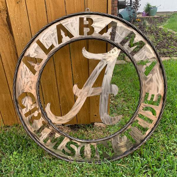 ALABAMA CRIMSON TIDE RAW METAL LASER CUT  WIDE BAND RING CUSTOM METAL VINTAGE TEAM CRAFT HANDMADE