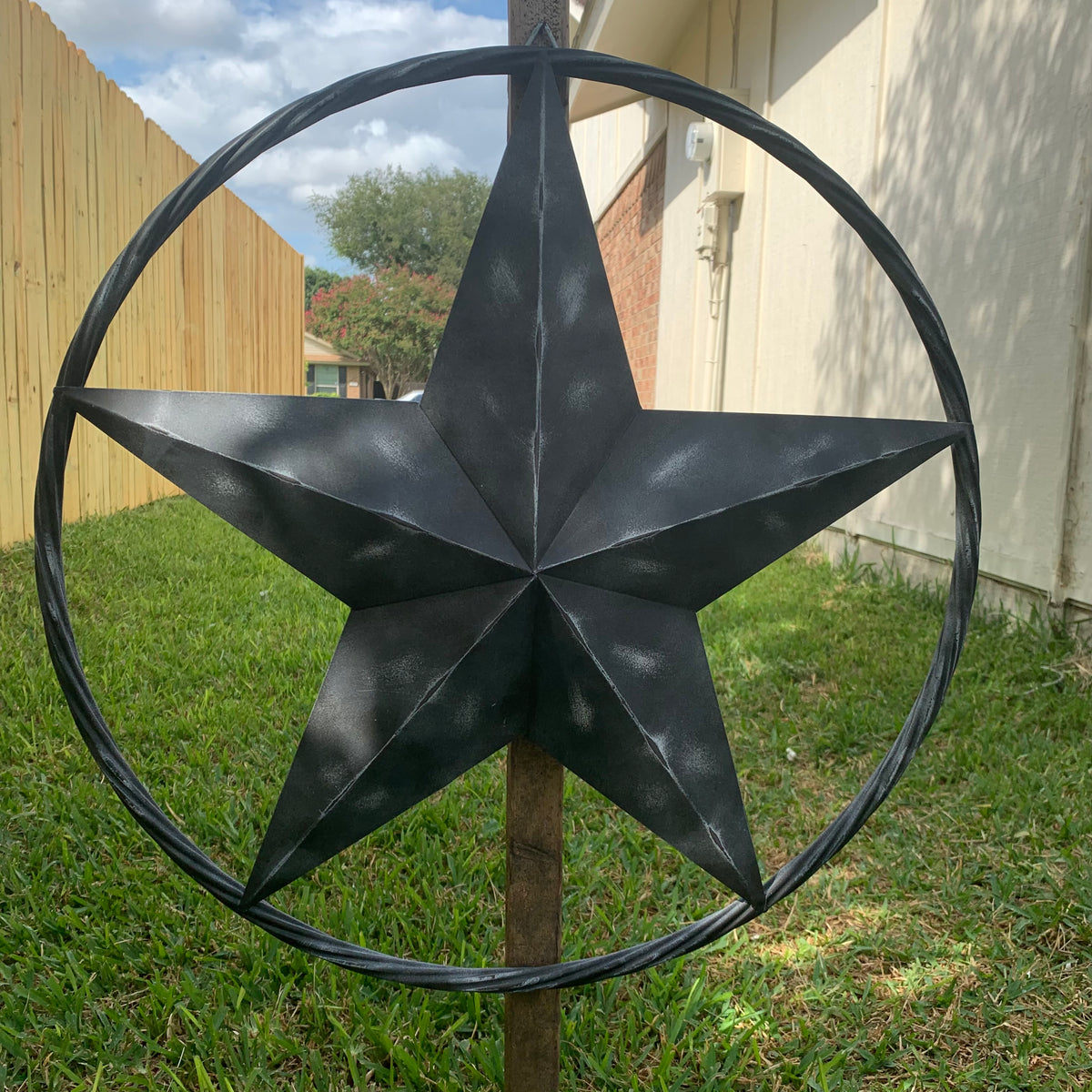 RUSTIC BLACK DISTRESSED TWO TONE BARN LONE STAR ROPE RING METAL WALL ART WESTERN HOME DECOR HANDMADE