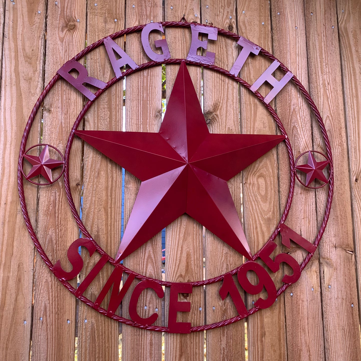 PHILLIPS STYLE YOUR CUSTOM STAR METAL NAME RUSTIC BURGUNDY RED PHILLIPS CUSTOM 3d STAR METAL NAME BARN STAR TWISTED ROPE RING DESIGN METAL WALL ART HOME DECOR ANY SIZE