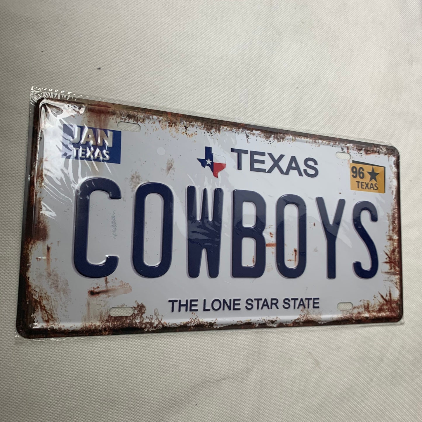 TEXAS COWBOYS LONESTAR STATE SOUVENIR LICENSE PLATE TIN SIGN BLUE LETTERS METAL ART WESTERN HOME DECOR #EH11717