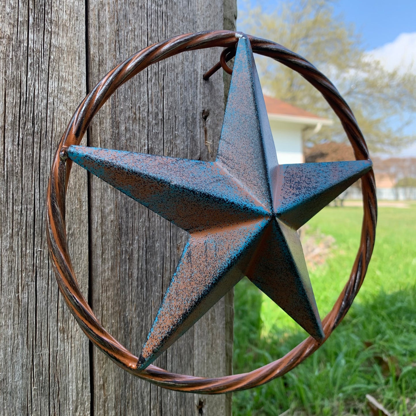 TURQUOISE DISTRESSED BARN METAL STAR WESTERN HOME DECOR ART HANDMADE #EH13601