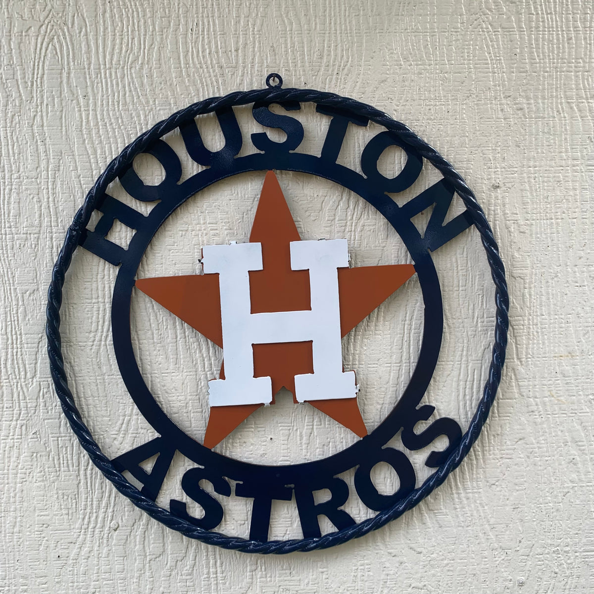 HOUSTON ASTROS ORANGE & NAVY  BLUE CUSTOM METAL VINTAGE CRAFT WALL ART HANDMADE 12",18",24",32",36"
