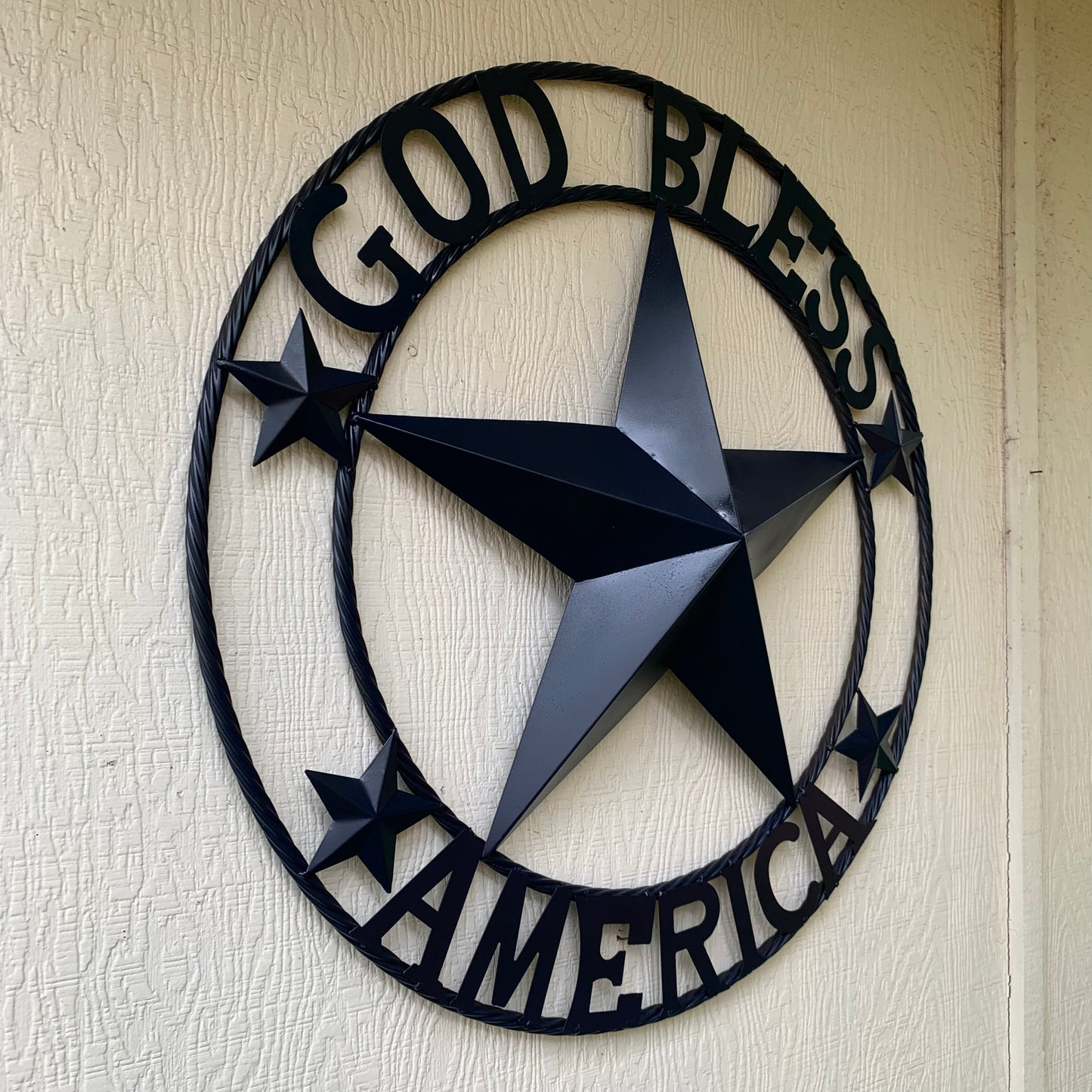GOD BLESS AMERICA NAVY BLUE METAL BARN STAR RING ART WESTERN HOME DECOR NEW-#EH10131