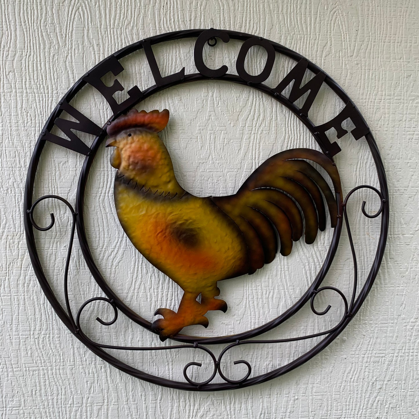 ROOSTER WELCOME 24" METAL SCROLL STYLE WESTERN HOME DECOR HANDMADE NEW-#EH10143