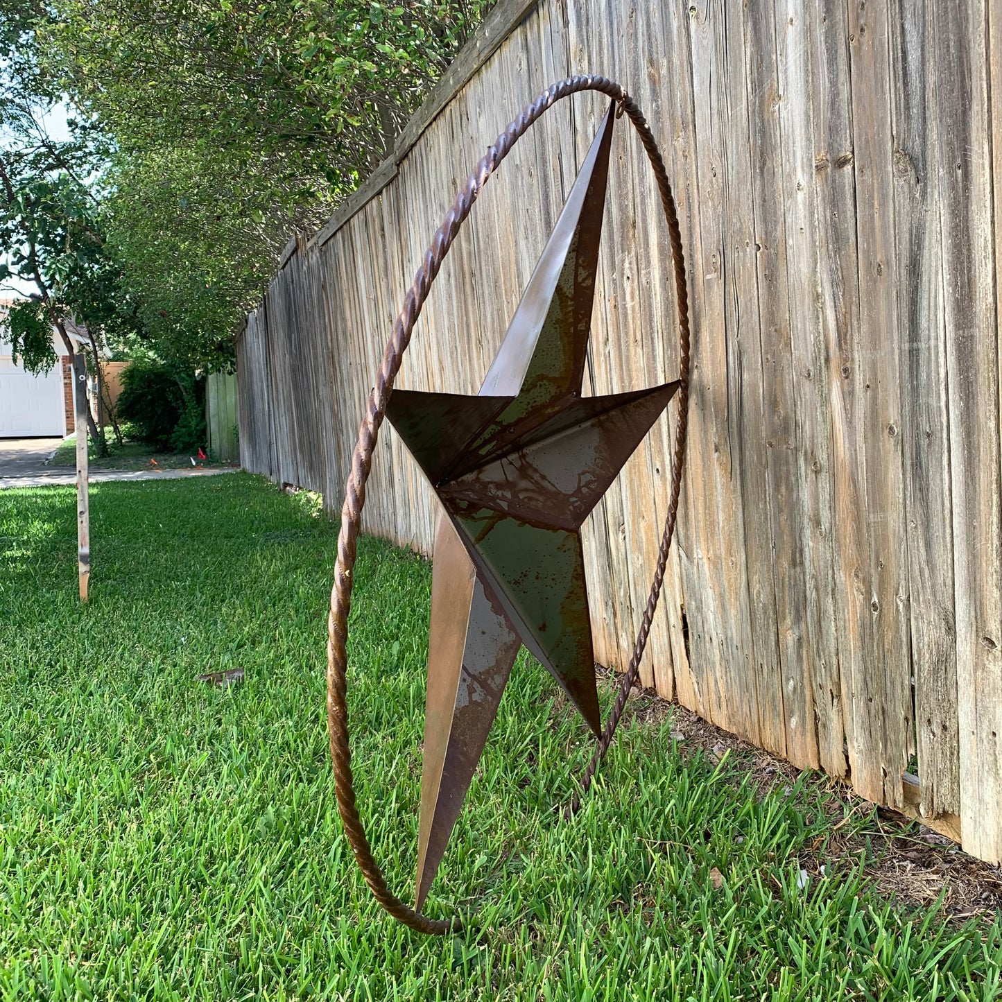 #EH10507 TEXAS GIANT 8,6,5,4 FOOT NATURAL RUSTIC SEALED UNPAINTED LARGE OVERSIZE METAL LONESTAR GENUINE RUST PATINA LONE STAR TWISTED ROPE RING 4,5,6,8 FOOT