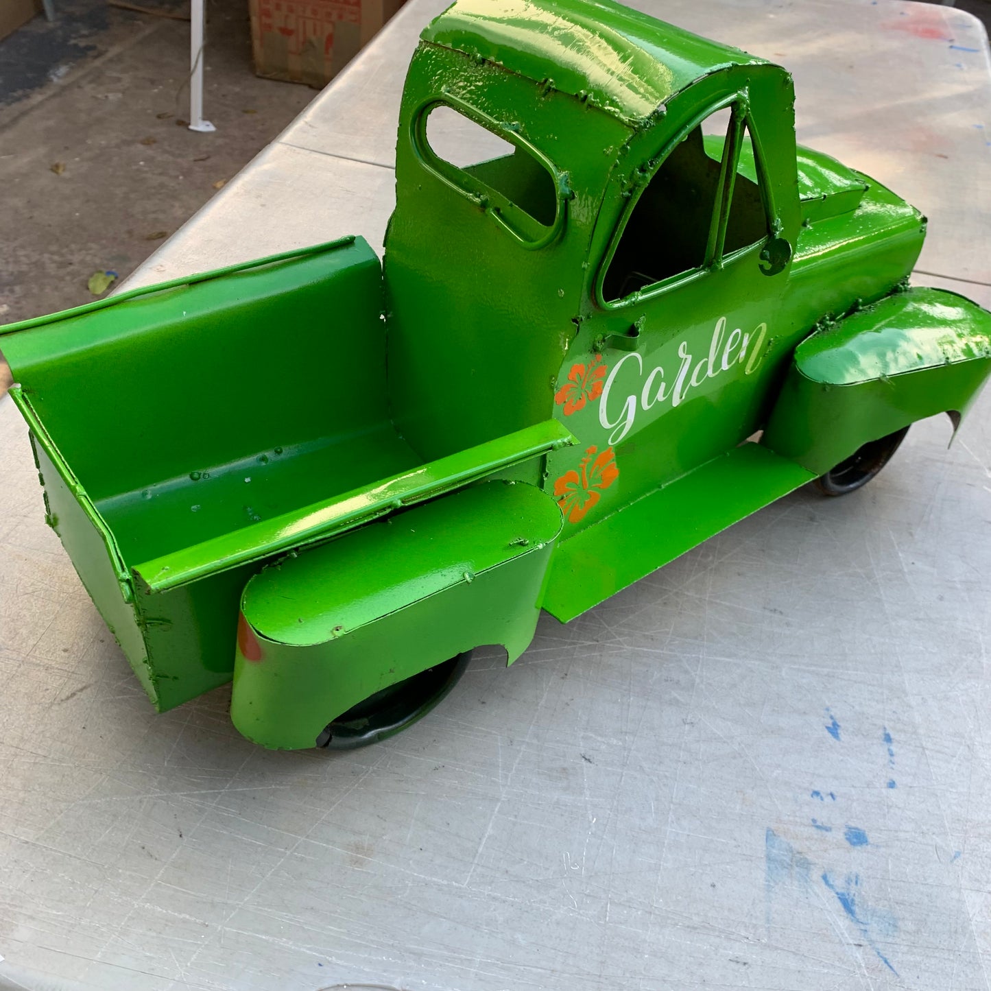 GARDEN GREEN 20" PICKUP TRUCK METAL ART GARDEN FIGURINE OUTDOOR & INDOOR GARDEN WESTERN HOME DECOR HANDMADE NEW SIZE 20"L x 10"W x 12" H #EH12523