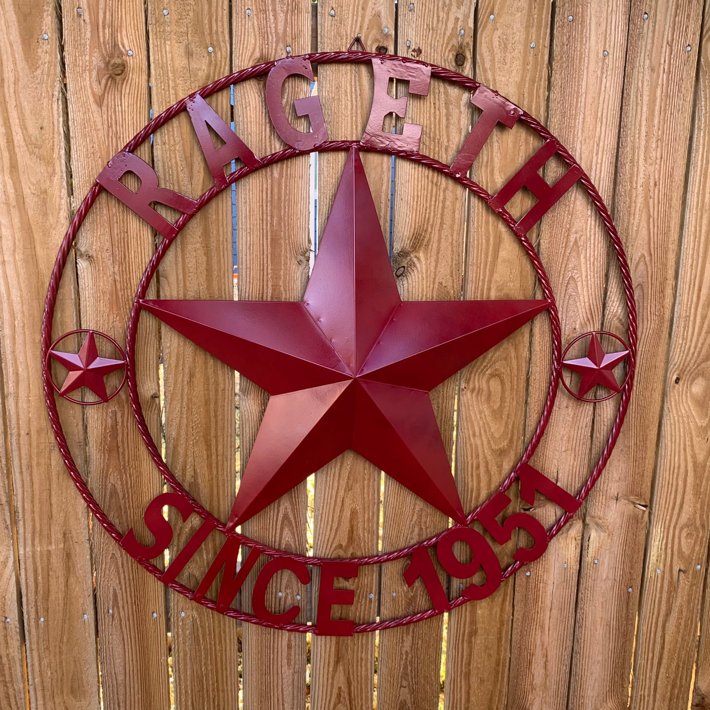 RAGETH STYLE YOUR CUSTOM STAR METAL NAME RUSTIC BURGUNDY RED PHILLIPS CUSTOM 3d STAR METAL NAME BARN STAR TWISTED ROPE RING DESIGN METAL WALL ART HOME DECOR ANY SIZE