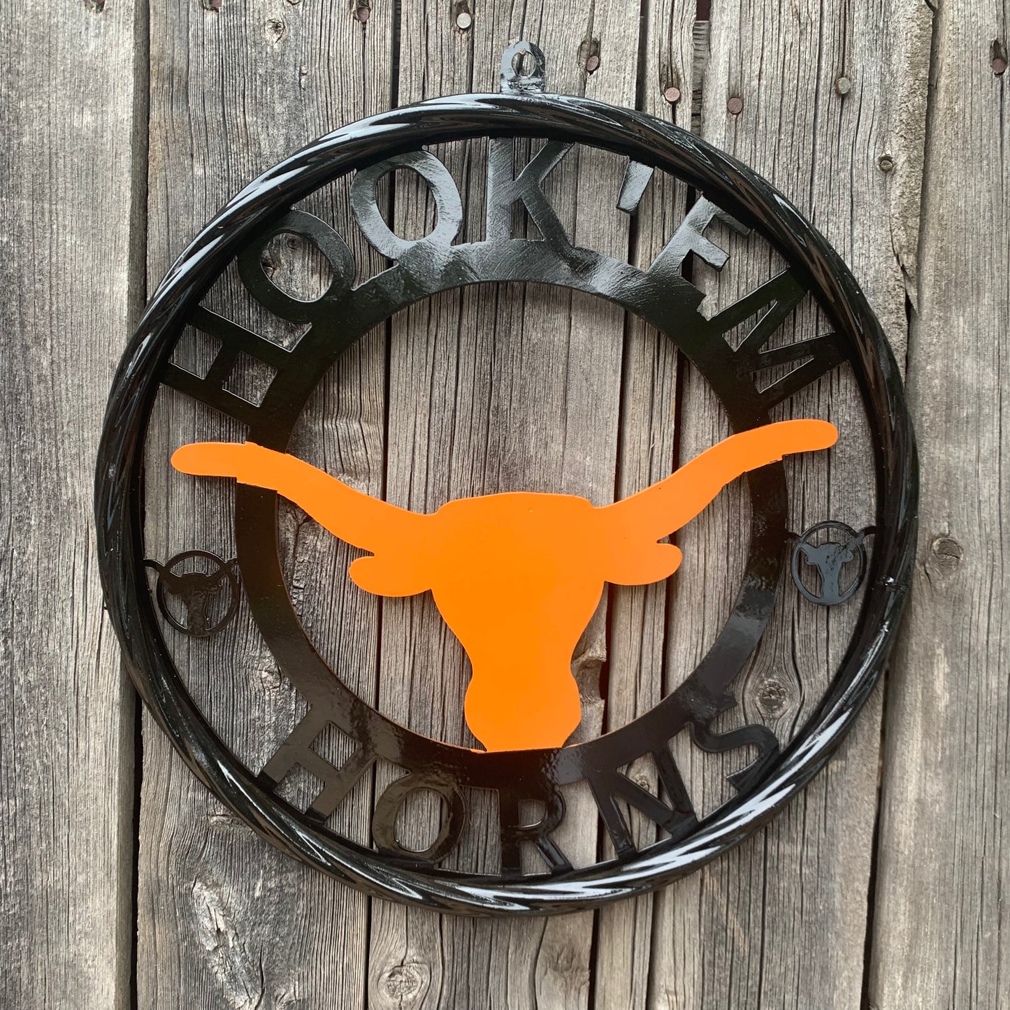 HOOKEM HORNS TEXAS LONGHORNS HOOK EM METAL CUSTOM VINTAGE CRAFT WALL ART TEAM SIGN HANDMADE