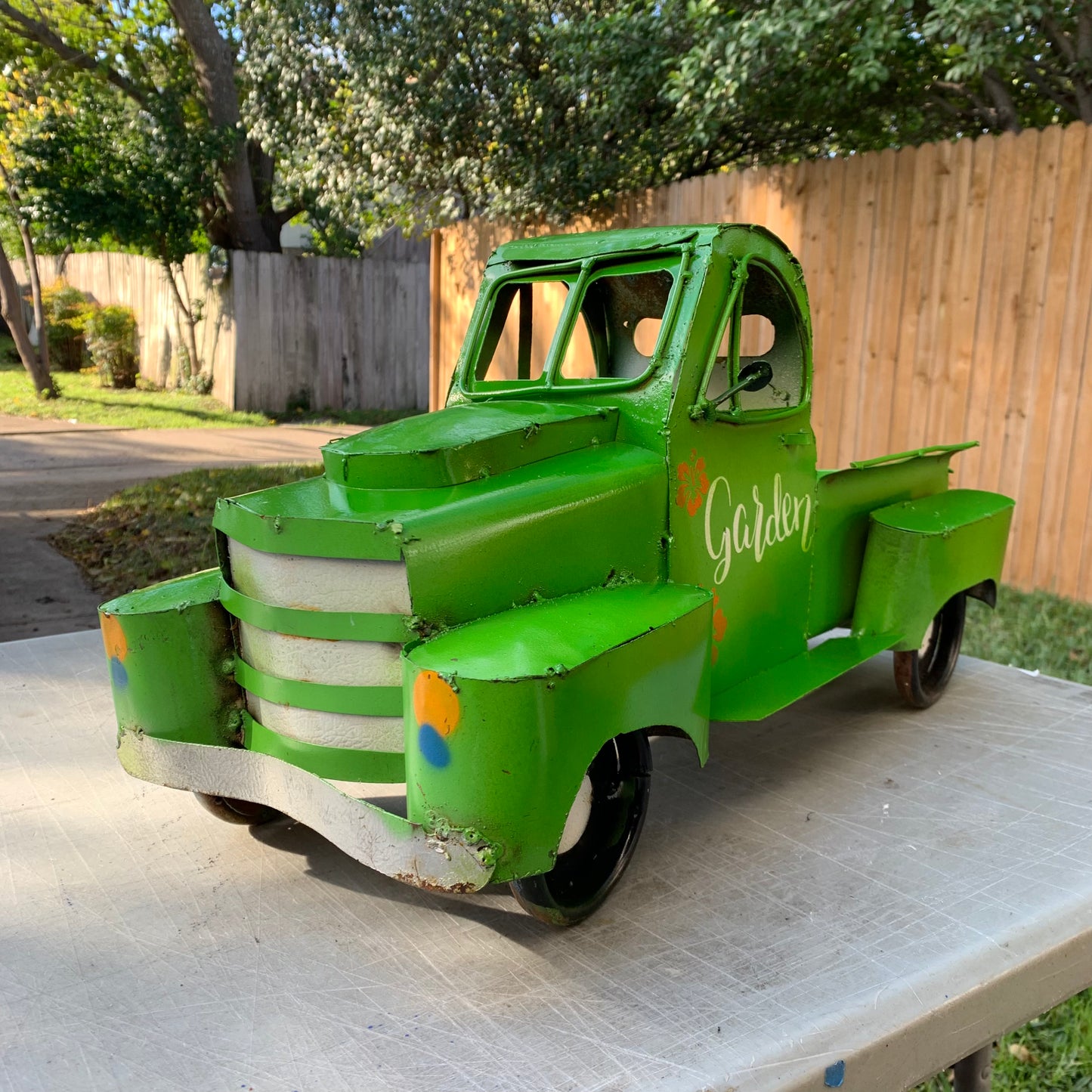 GARDEN GREEN 20" PICKUP TRUCK METAL ART GARDEN FIGURINE OUTDOOR & INDOOR GARDEN WESTERN HOME DECOR HANDMADE NEW SIZE 20"L x 10"W x 12" H #EH12523